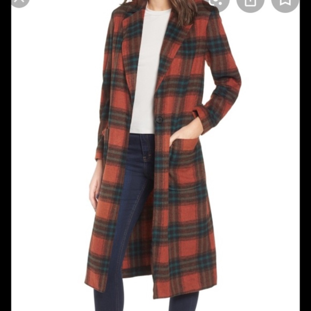 Leith Single Button Plaid Coat XS